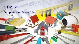  Presentation with construction company - Colorful slide set enhanced with painting company - little house and construction tools backdrop and a lemonade colored foreground