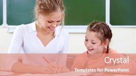  Presentation with teacher lesson plan - Beautiful PPT theme featuring painting company - portrait of young teacher showing backdrop and a  colored foreground