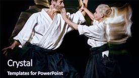  Presentation with aikido - Slides having duel - two budokas fighters man background and a wine colored foreground