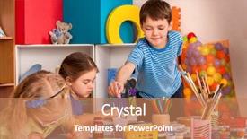  Presentation with school class arabic kids - Presentation theme consisting of painting in art school class background and a coral colored foreground