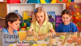  Presentation with school kids - Presentation theme having painting in art school class background and a yellow colored foreground