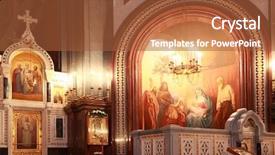  Presentation with church altar - Audience pleasing theme consisting of painting near altar inside backdrop and a red colored foreground