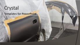  Presentation with auto body shop - PPT theme having painting on body shop background and a light gray colored foreground