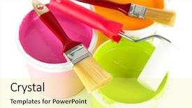  Presentation with brush - Presentation design featuring paint pots brushes paint-roller background and a yellow colored foreground