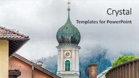  Presentation with autumn view autumn nature - Theme with painting road - frament of building and nature background and a white colored foreground