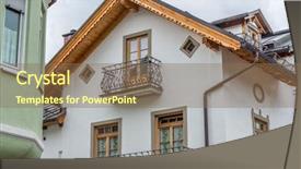  Presentation with autumn view autumn nature - Beautiful presentation theme featuring painting road - frament of building and nature backdrop and a violet colored foreground