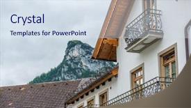  Presentation with autumn view autumn nature - Audience pleasing presentation consisting of painting road - frament of building and nature backdrop and a sky blue colored foreground