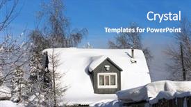 Presentation with house roof and roofing business - PPT layouts featuring painting road - snow-covered roof of a village background and a  colored foreground