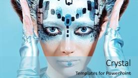  Presentation with futuristic - Colorful presentation theme enhanced with painting robot - portrait of a futuristic young backdrop and a  colored foreground
