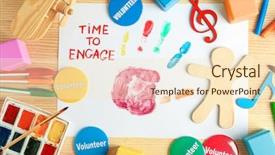  Presentation with volunteer - Presentation theme consisting of painting tools and phrase time background and a cream colored foreground