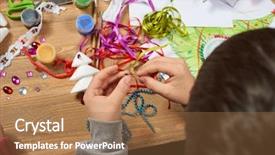  Presentation with children painting - Presentation theme consisting of painting watercolors top view art background and a coral colored foreground