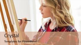  Presentation with art - PPT layouts featuring easel palette and paint brush background and a coral colored foreground