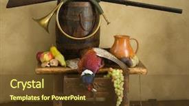  Presentation with hunting - Colorful theme enhanced with hunting still life with pheasant fruit and hare backdrop and a tawny brown colored foreground