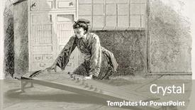  Presentation with instrument - Amazing slide set having woman playing japanese string instrument created by neuville after roussin published on le tour du monde ed hachette paris 1867 backdrop and a gray colored foreground