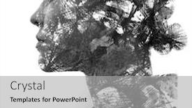  Presentation with black female - Colorful presentation theme enhanced with paintography double exposure close up profile portrait of young female combined with black and white drawing of lines connecting to form boxes backdrop and a light gray colored foreground