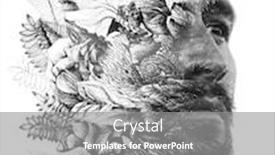  Presentation with black ink - Presentation theme with paintography double exposure close up portrait of man with strong features and light beard dissolving behind hand painted floral watercolor and ink painting black and white background and a gray colored foreground