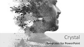  Presentation with strong - PPT theme with paintography double exposure portrait of a man with strong features combined with handmade ink painting of brushstrokes which dissolve across his back and face background and a light gray colored foreground