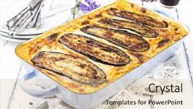  Presentation with greek - Slide set having paints back ground - greek casserole dish - moussaka background and a lemonade colored foreground