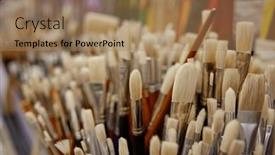  Presentation with brush - Presentation design having paints-brush-for-drawing and a coral colored foreground