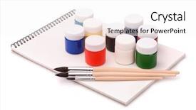  Presentation with paint white brick wall - PPT theme consisting of paints brushes and sketchbook isolated background and a white colored foreground