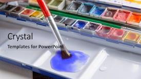  Presentation with watercolor - Presentation design having paints in box with brush background and a light blue colored foreground