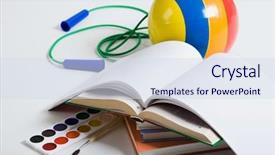  Presentation with paint book - Amazing presentation theme having paints paintbrush sketch-book skipping backdrop and a sky blue colored foreground