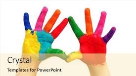  Presentation with colorful hand prints - Audience pleasing slides consisting of paints ready for hand prints backdrop and a blonde colored foreground