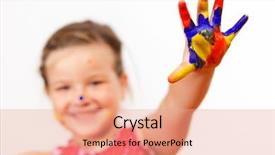  Presentation with colorful hand prints - Beautiful presentation theme featuring paints ready for hand prints backdrop and a coral colored foreground