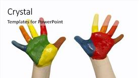  Presentation with colorful hand prints - Audience pleasing theme consisting of paints ready for hand prints backdrop and a white colored foreground