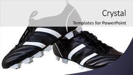  Presentation with leather shoes - PPT theme featuring pair black leather soccer shoes background and a light gray colored foreground