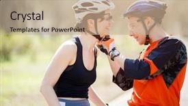  Presentation with athletes - Audience pleasing PPT theme consisting of pair of athletes wear helmets backdrop and a mint green colored foreground