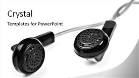  Presentation with pure white - PPT theme consisting of pair of black earphones on a pure white background with space for text background and a white colored foreground