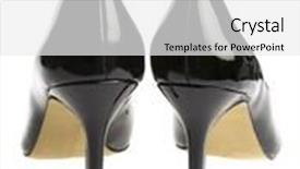  Presentation with black women - Slide set consisting of pair of black high heel women shoes isolated on white back view background and a white colored foreground