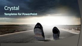  Presentation with black road - Colorful slide set enhanced with pair of black shoes walking backdrop and a  colored foreground