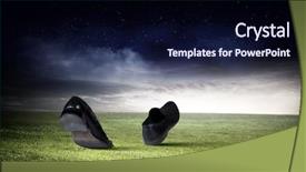  Presentation with road pavement - Presentation theme enhanced with pair of black shoes walking background and a navy blue colored foreground