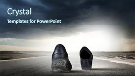  Presentation with black road - PPT layouts with pair of black shoes walking background and a  colored foreground
