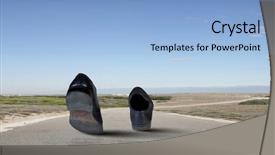  Presentation with road pavement - Theme consisting of pair of black shoes walking background and a  colored foreground