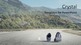  Presentation with black road - Slides with pair of black shoes walking on road background and a light blue colored foreground