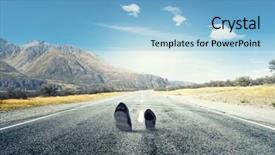  Presentation with black road - Theme having pair of black shoes walking on road background and a light blue colored foreground