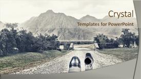  Presentation with black road - PPT theme consisting of pair of black shoes walking on road background and a cream colored foreground