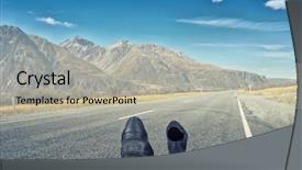  Presentation with black road - Theme featuring way success concept - pair of black shoes walking background and a light gray colored foreground