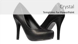  Presentation with black women - Theme with pair of black women's heel shoes isolated over white with clipping path background and a white colored foreground