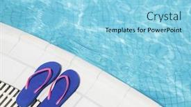  Presentation with pool side - PPT theme having pair-of-blue-flip-flops background and a light blue colored foreground