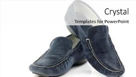  Presentation with white and navy blue - PPT theme enhanced with pair of blue suede shoes on a white background background and a white colored foreground