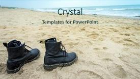  Presentation with pair - PPT theme featuring pair of boots at beach background and a cool aqua colored foreground