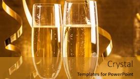  Presentation with flutes - Slides enhanced with pair of champagne flutes against a dark background background and a gold colored foreground