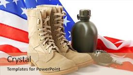 Presentation with combat boots - PPT theme having pair of combat boots grenade background and a coral colored foreground