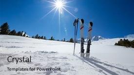  Presentation with season - Colorful PPT layouts enhanced with pair of cross skis in snow skiing winter season backdrop and a light gray colored foreground