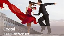  Presentation with pair - Audience pleasing PPT theme consisting of pair of dancers dancing ballroom backdrop and a gray colored foreground