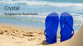  Presentation with stuck - Presentation design enhanced with pair of flip-flops stuck background and a light blue colored foreground